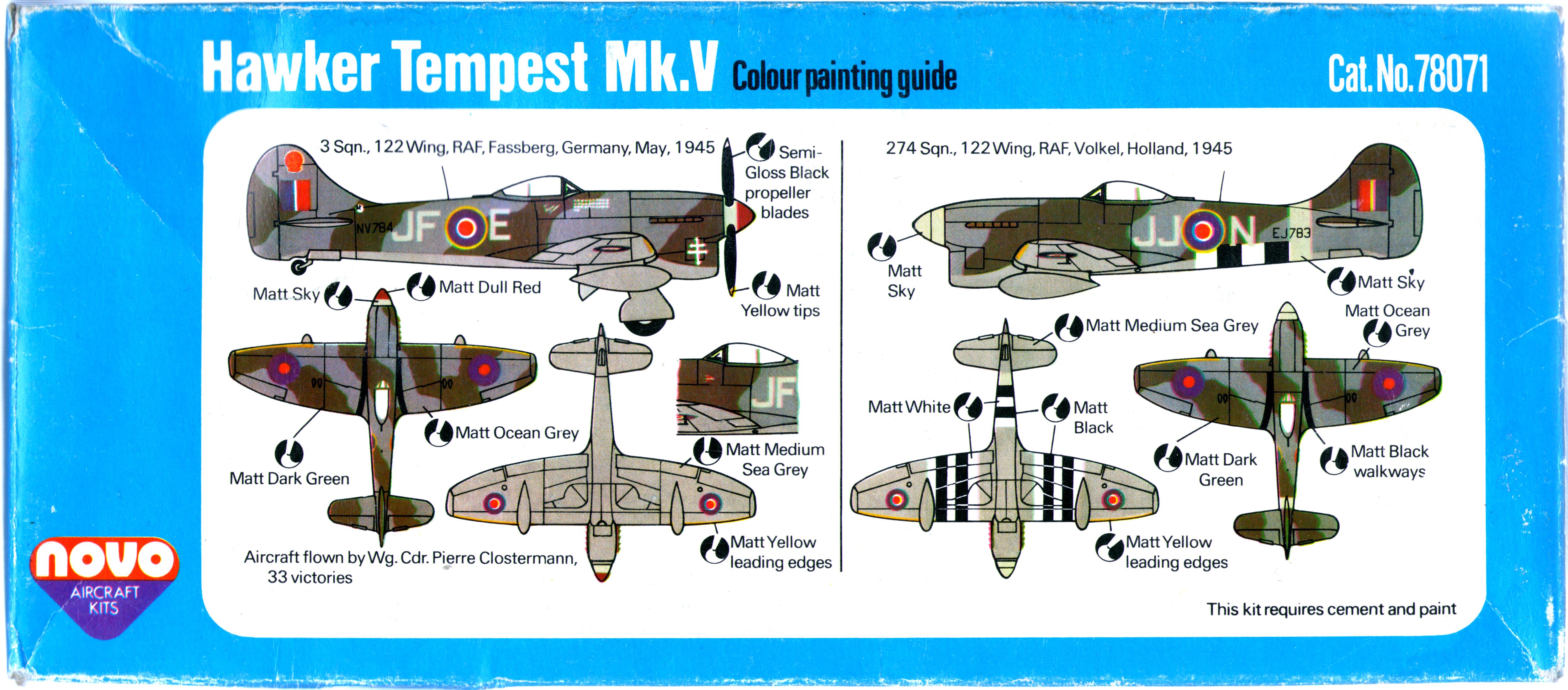 нижняя половина коробки NOVO F212 Hawker Tempest Mk.V с инструкцией по окраске